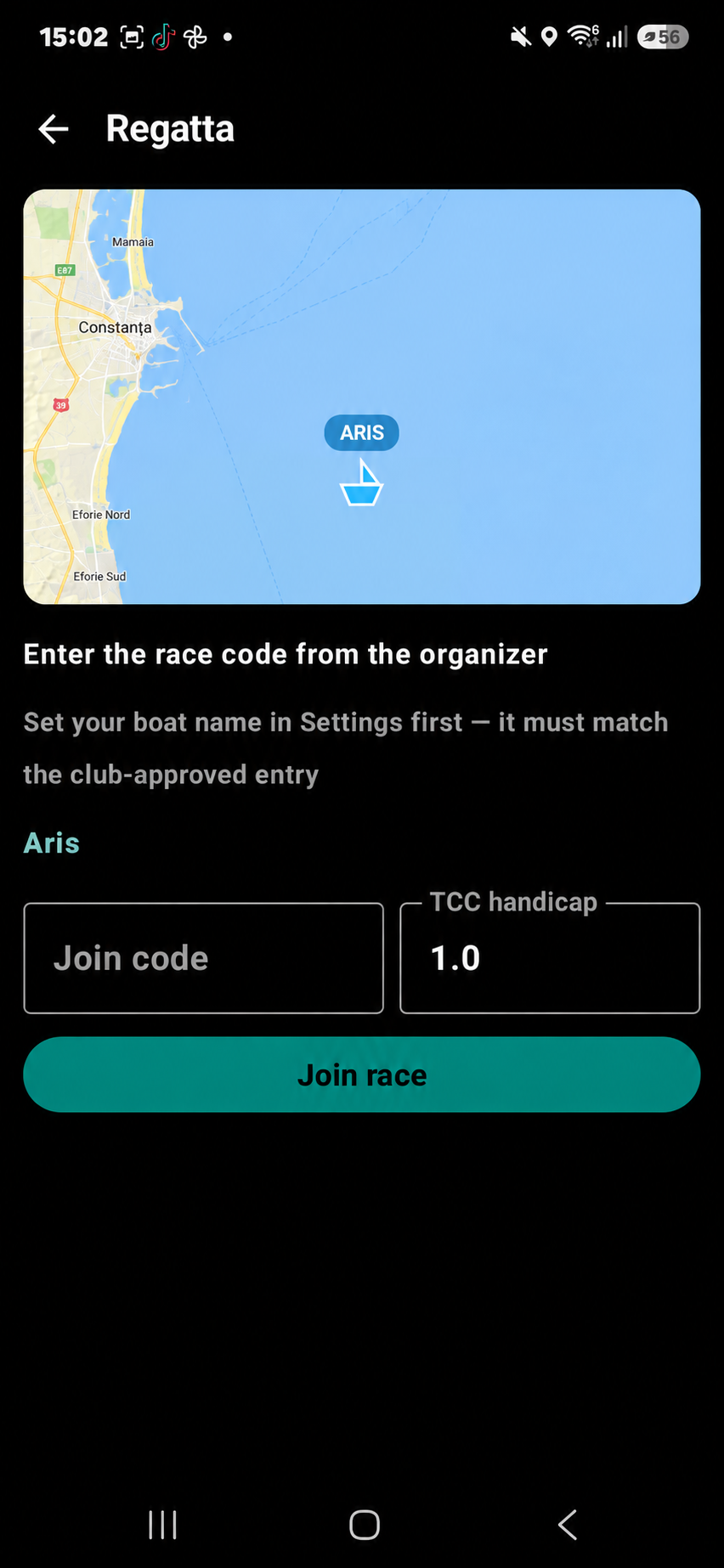 Regatta join screen